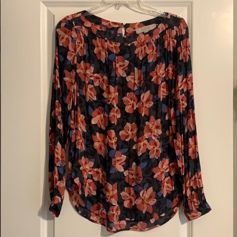 Navy, black, blue and pink boatneck blouse.